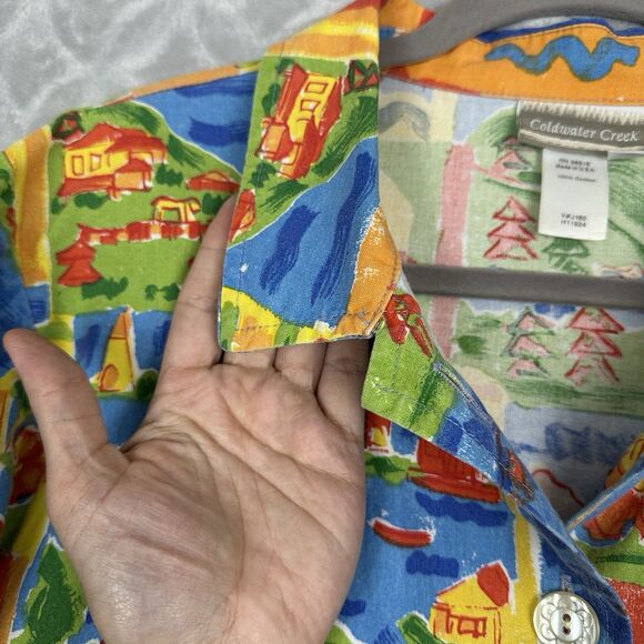 Vtg Coldwater Creek Top Womens L Colorful Tropical Boxy Button Shirt Art to Wear - Picture 5 of 13